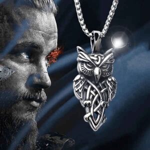 Viking Style Owl Pendant Titanium Steel Necklace